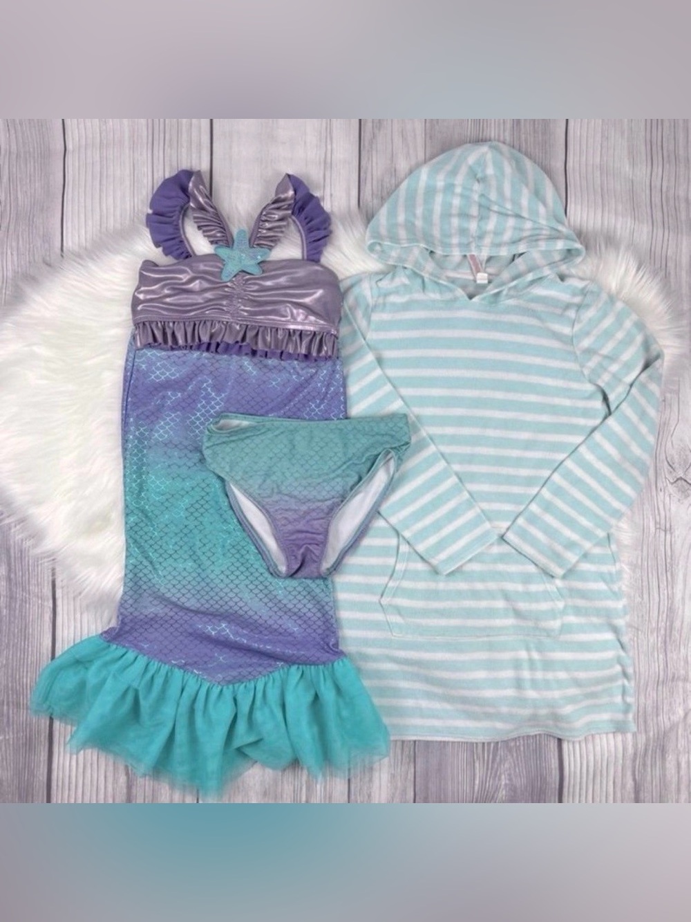 Disney Ariel Swimsuit Girls 7/8 Bikini Cover Up Set Little Mermaid